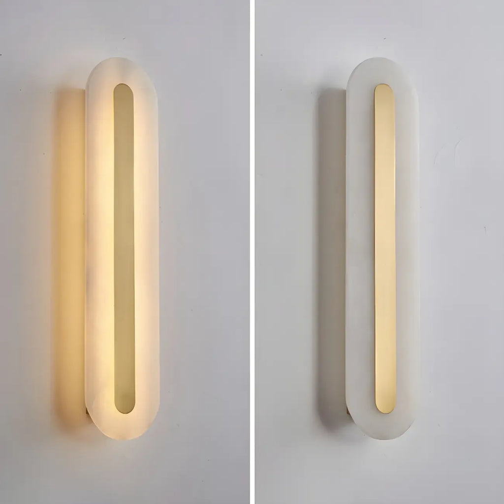 Applique murale ovale moderne en laiton et pierre avec LED à intensité variable pour chambre à coucher