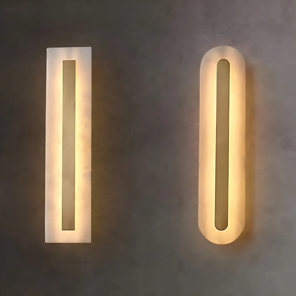 Applique murale ovale moderne en laiton et pierre avec LED à intensité variable pour chambre à coucher