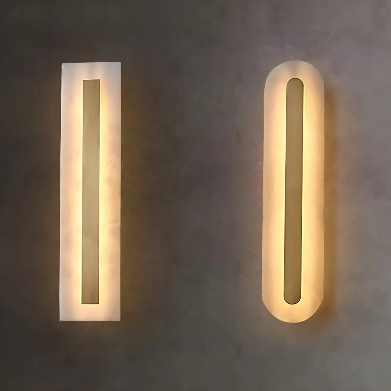 Applique murale ovale moderne en laiton et pierre avec LED à intensité variable pour chambre à coucher