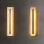 Applique murale ovale moderne en laiton et pierre avec LED à intensité variable pour chambre à coucher