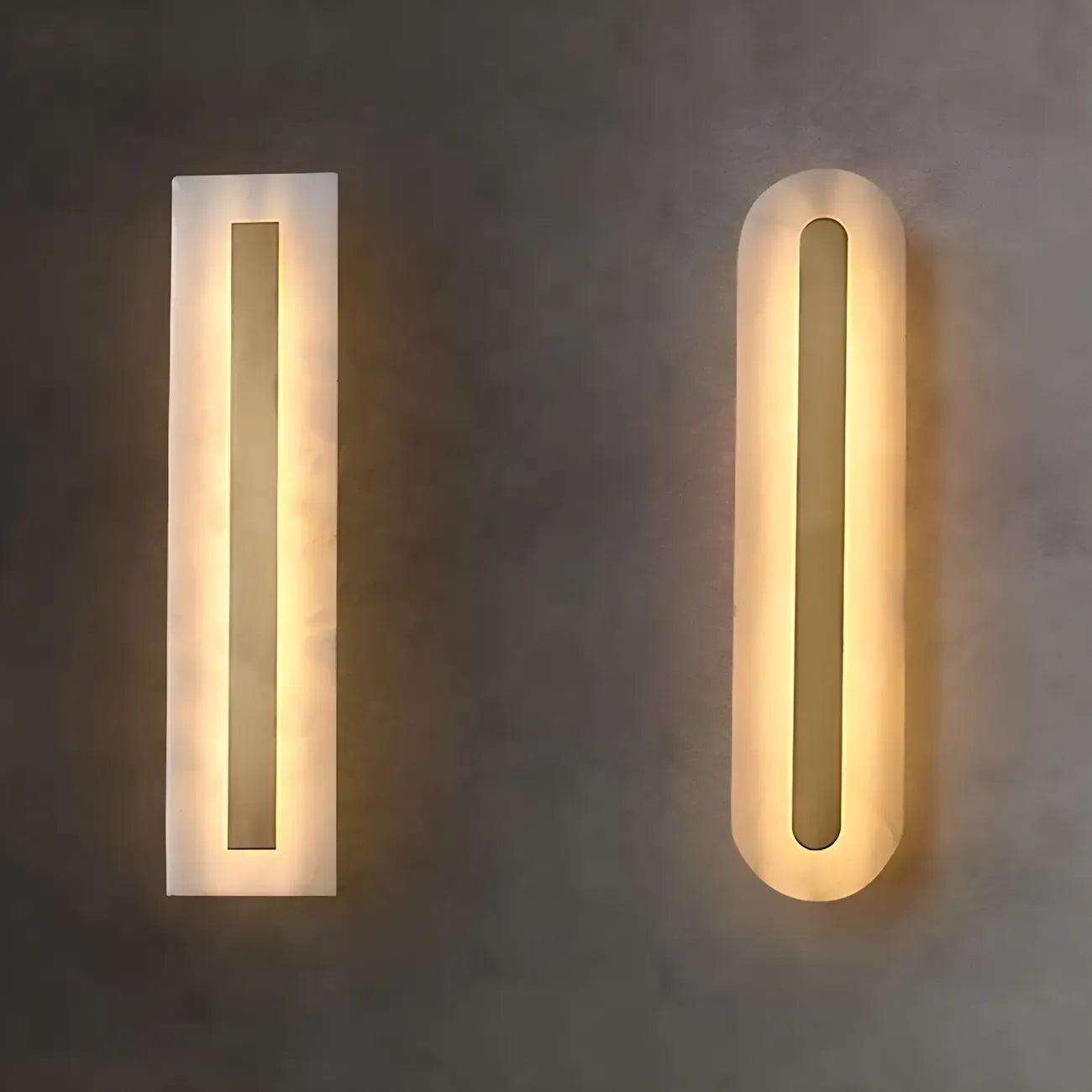 Applique murale ovale moderne en laiton et pierre avec LED à intensité variable pour chambre à coucher