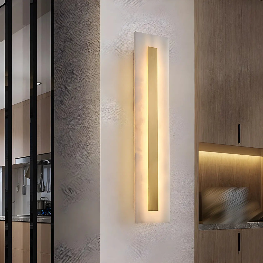 Applique murale ovale moderne en laiton et pierre avec LED à intensité variable pour chambre à coucher