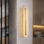 Applique murale ovale moderne en laiton et pierre avec LED à intensité variable pour chambre à coucher