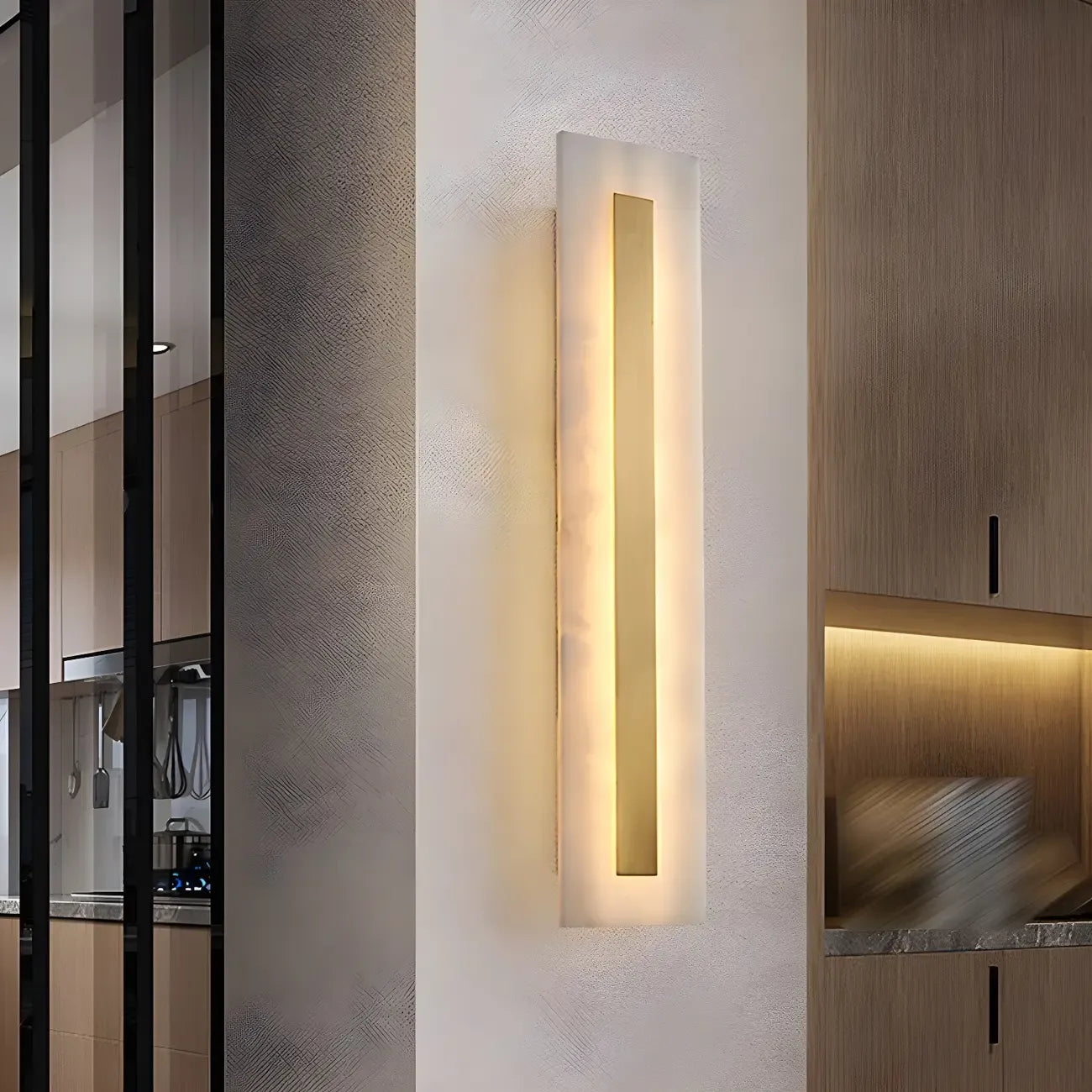 Applique murale ovale moderne en laiton et pierre avec LED à intensité variable pour chambre à coucher