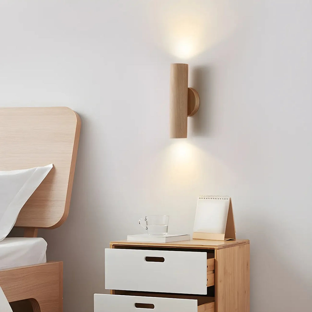 Applique murale cylindrique nordique en bois avec éclairage LED vers le haut et vers le bas