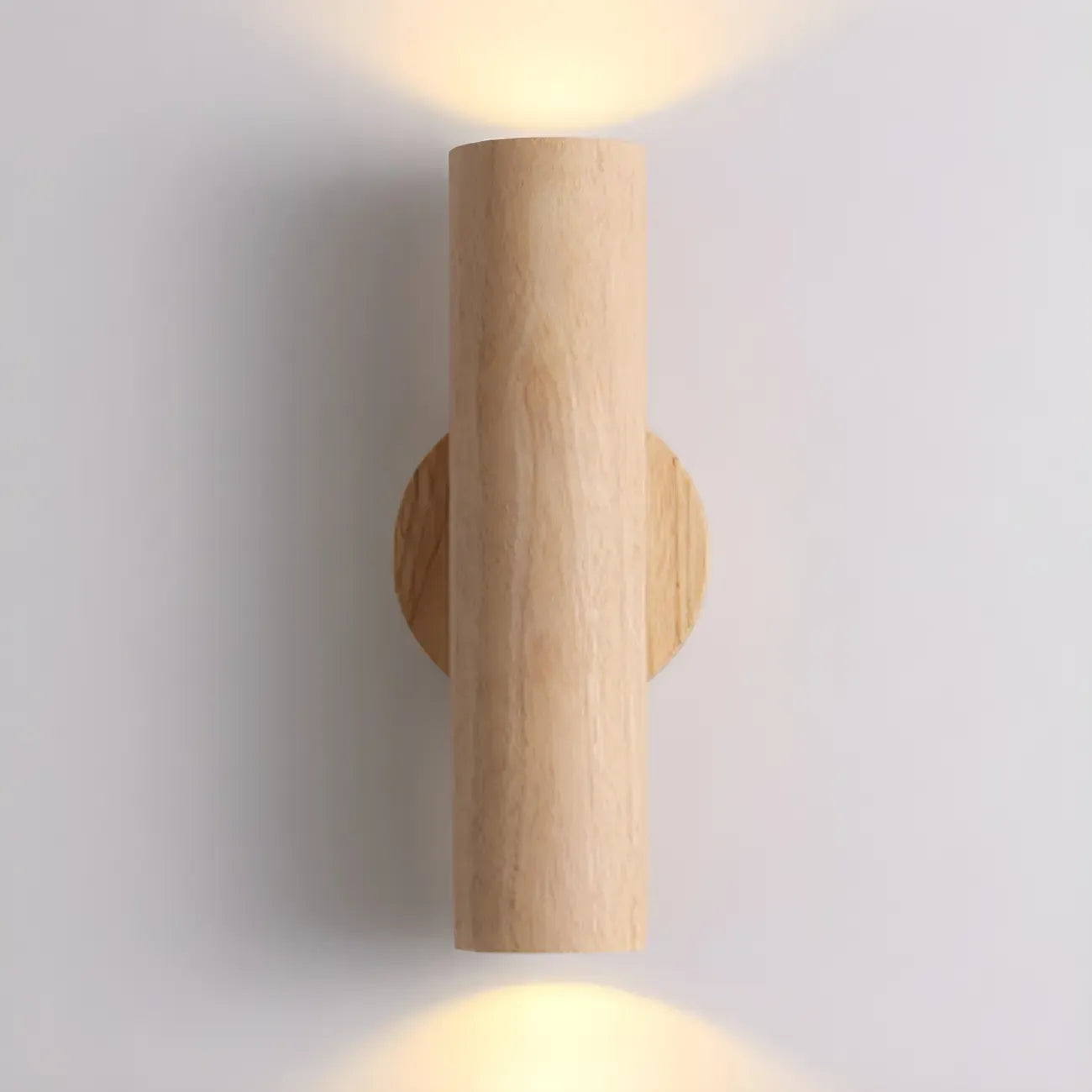 Applique murale cylindrique nordique en bois avec éclairage LED vers le haut et vers le bas