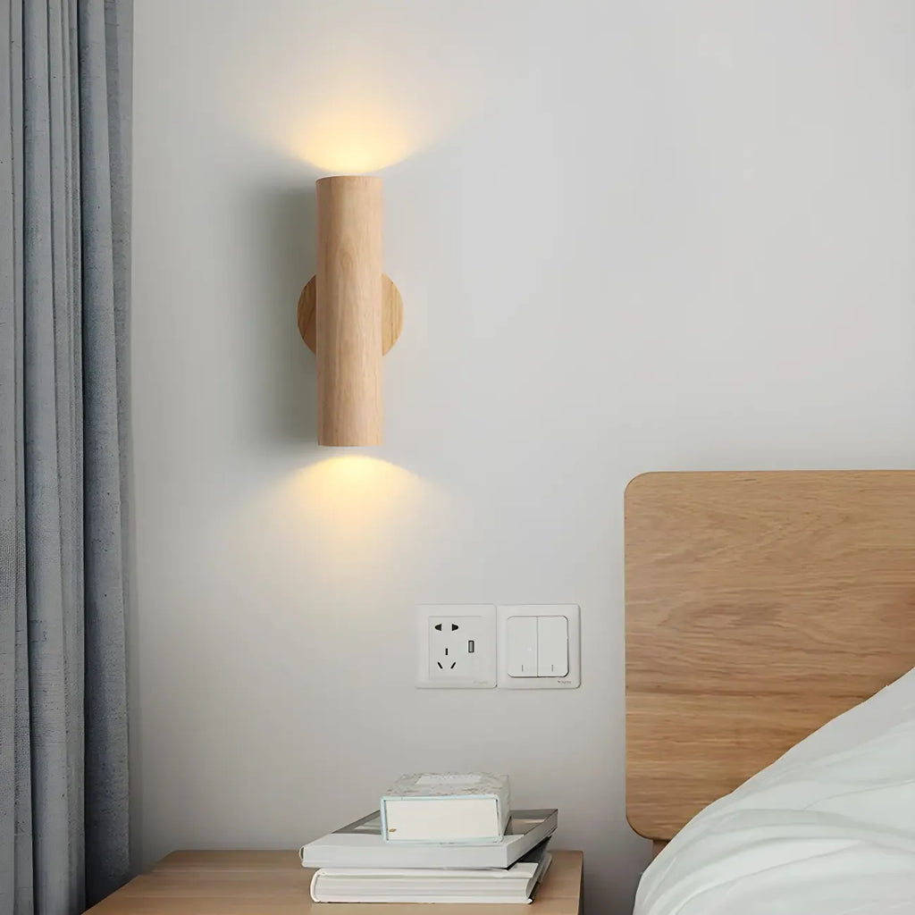 Applique murale cylindrique nordique en bois avec éclairage LED vers le haut et vers le bas
