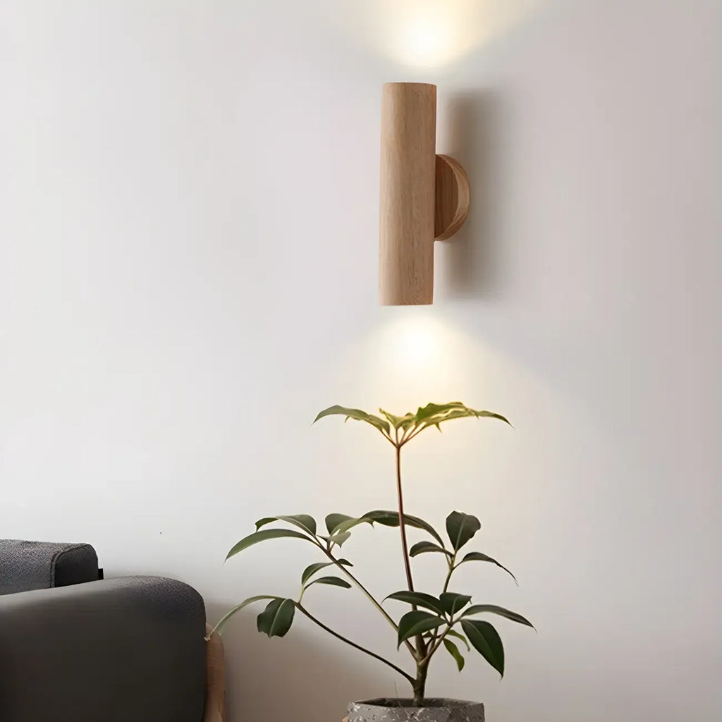 Applique murale cylindrique nordique en bois avec éclairage LED vers le haut et vers le bas