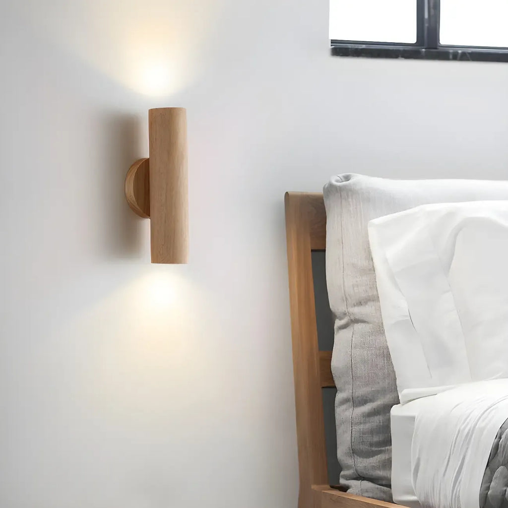 Applique murale cylindrique nordique en bois avec éclairage LED vers le haut et vers le bas