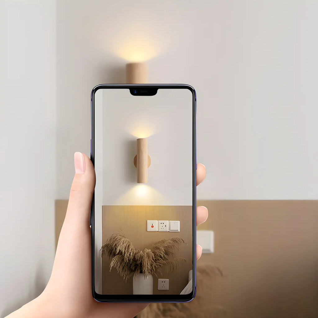 Applique murale cylindrique nordique en bois avec éclairage LED vers le haut et vers le bas
