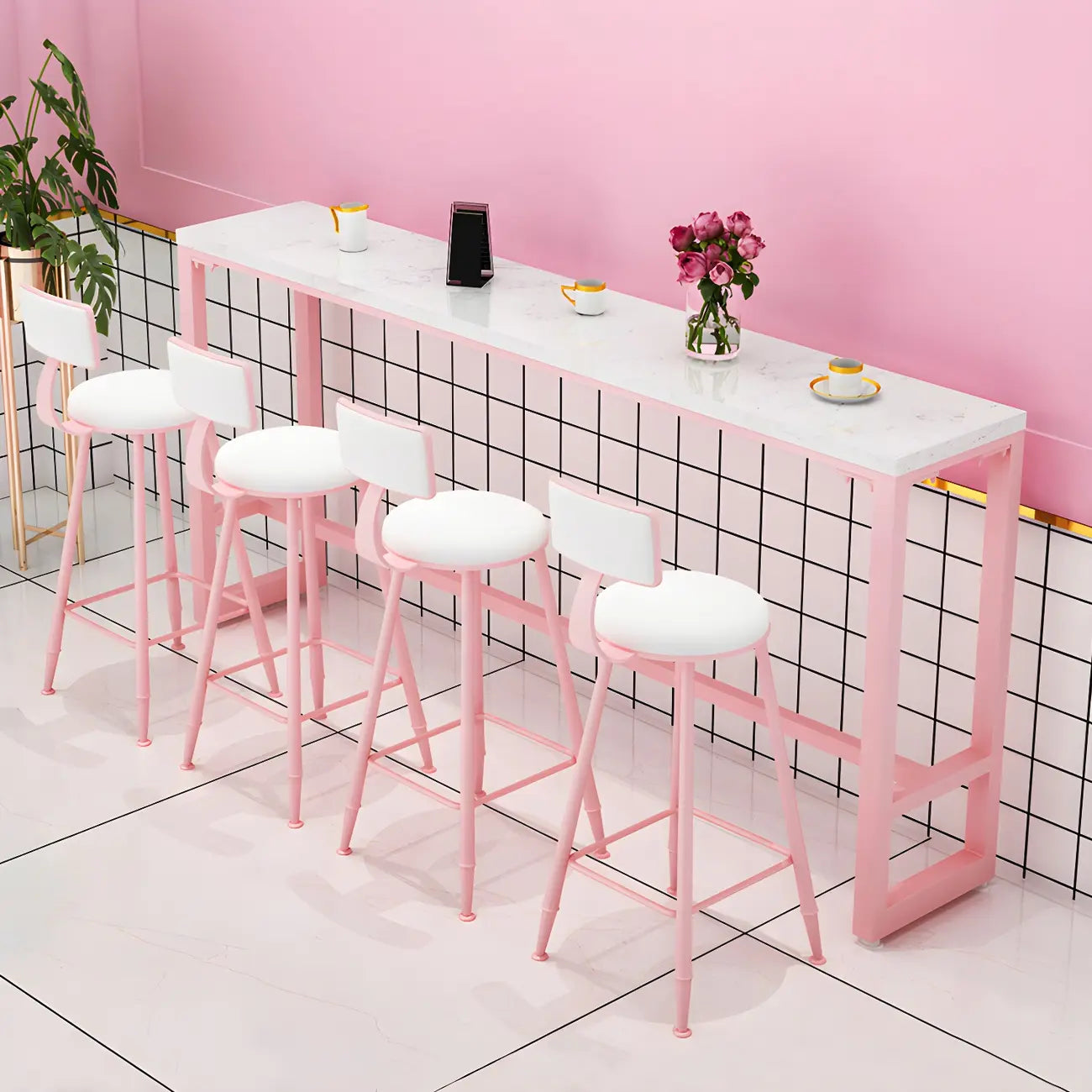 Table de bar longue rectangulaire en marbre rose glamour