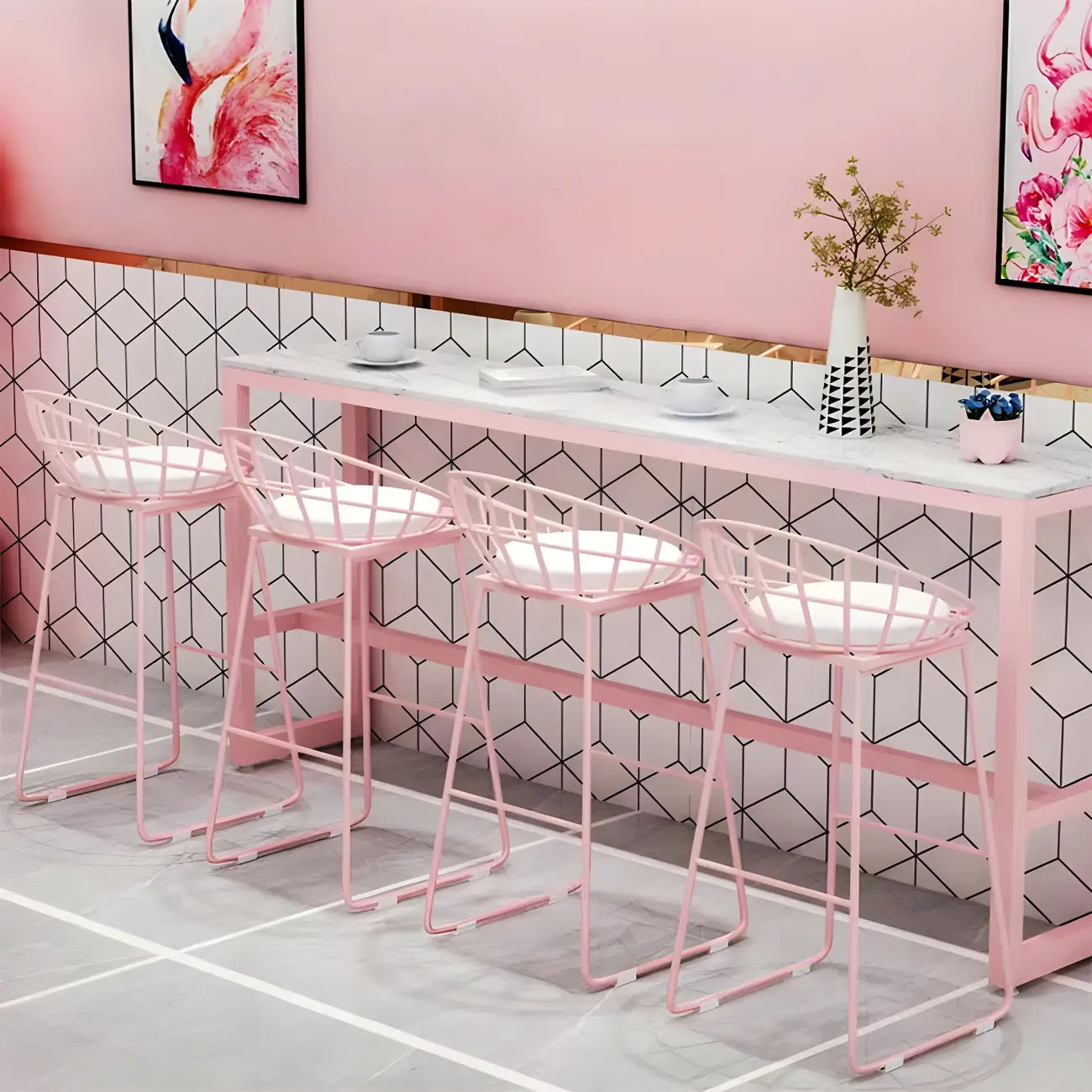 Table de bar longue rectangulaire en marbre rose glamour