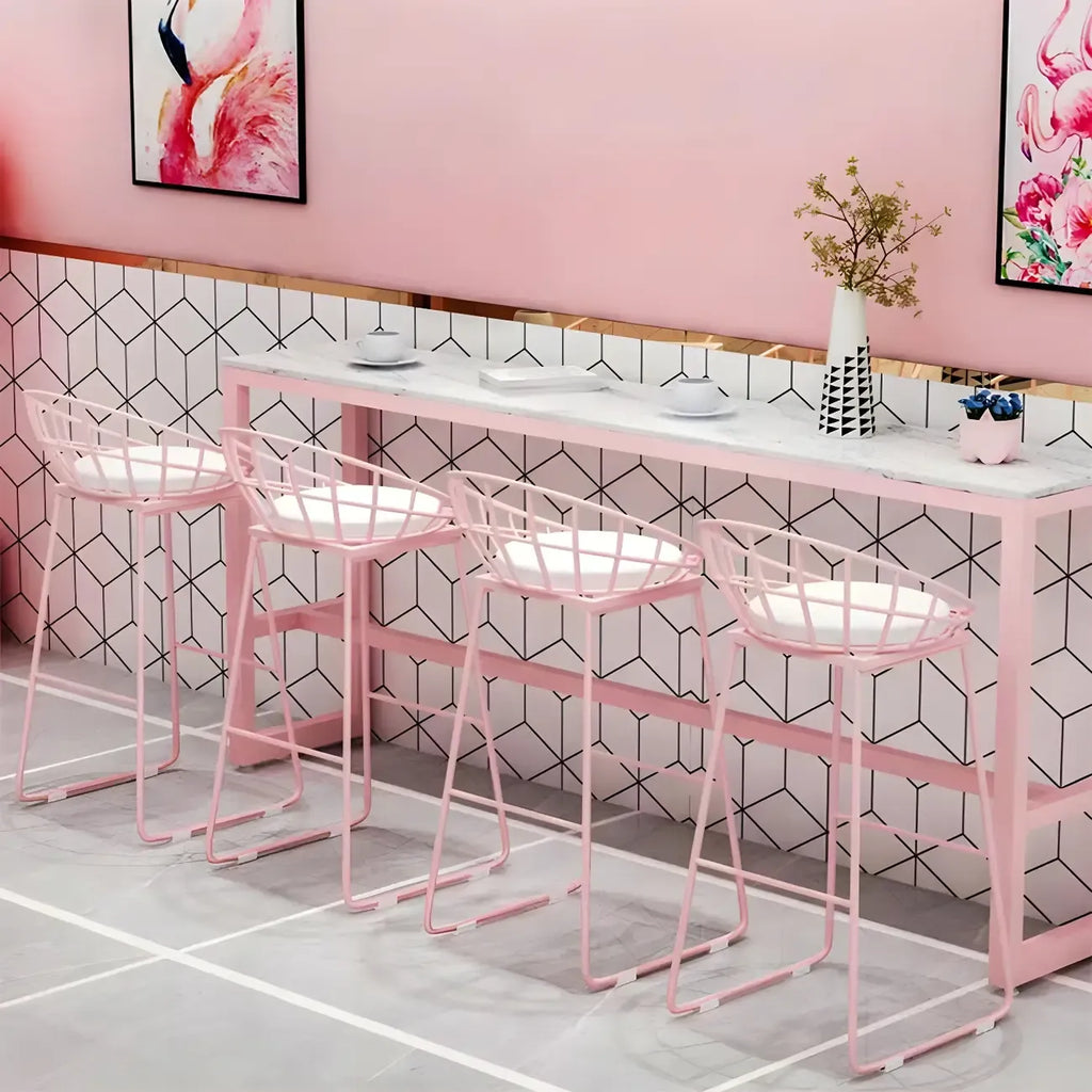 Table de bar longue rectangulaire en marbre rose glamour