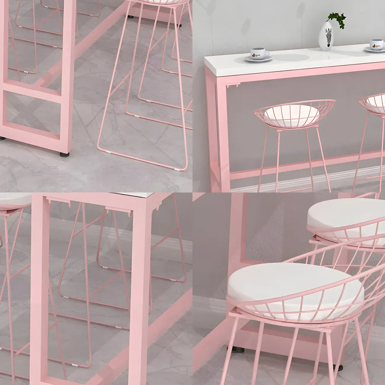 Table de bar longue rectangulaire en marbre rose glamour
