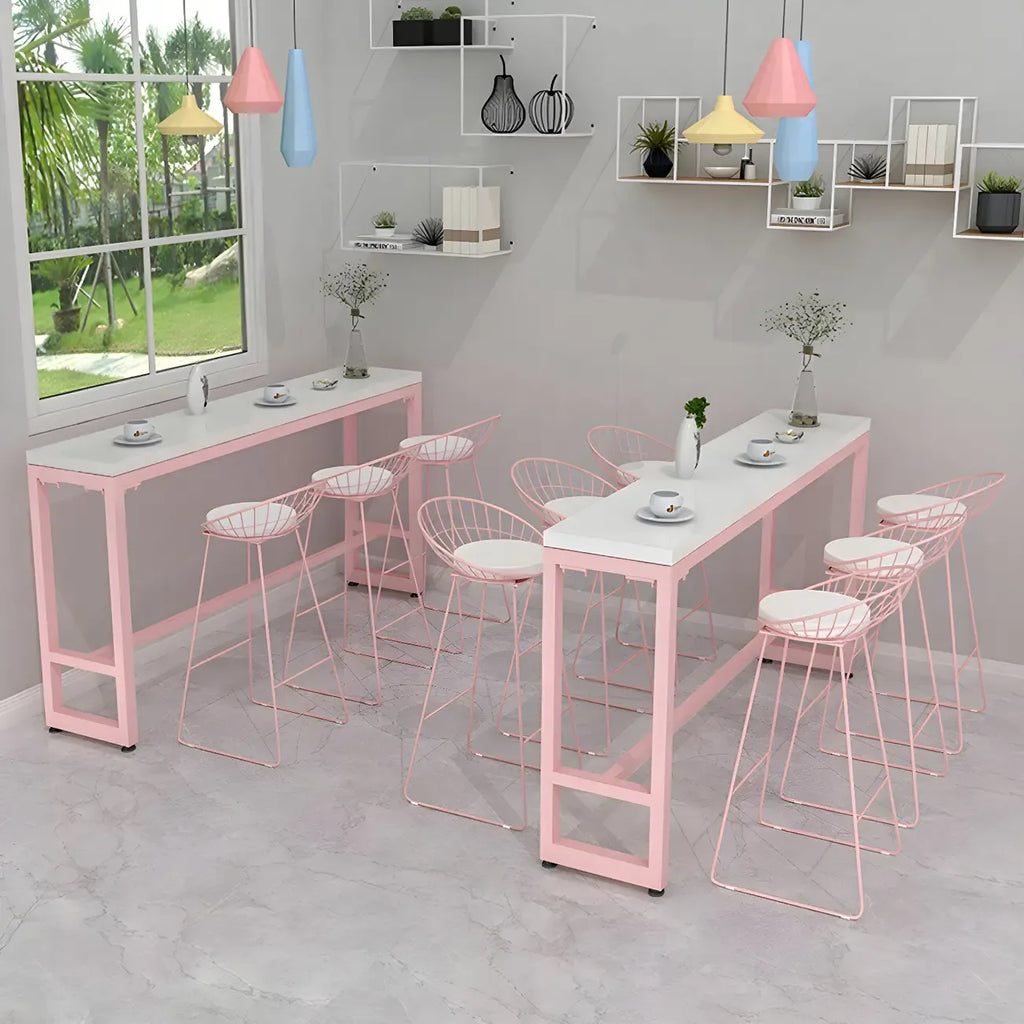 Table de bar longue rectangulaire en marbre rose glamour