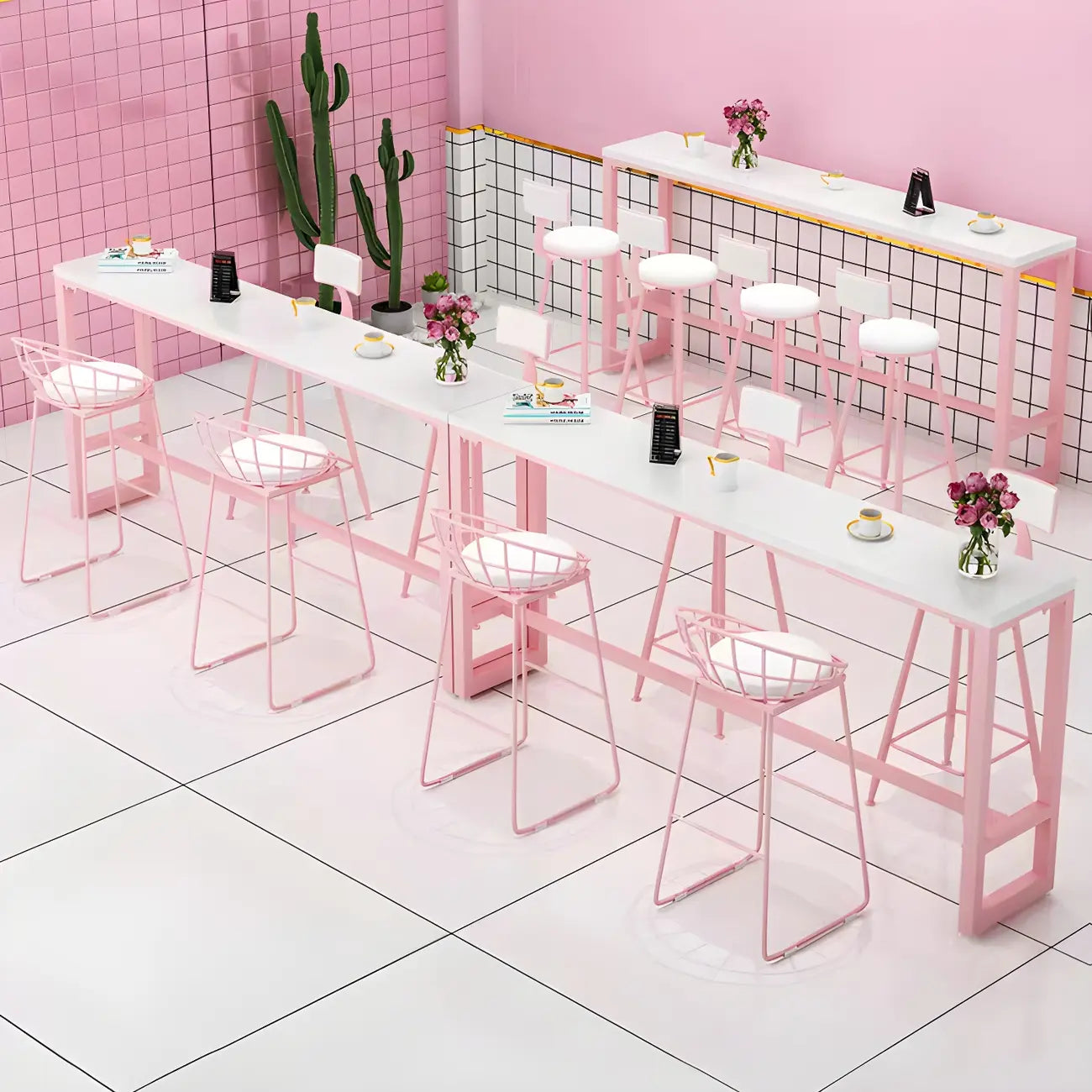 Table de bar longue rectangulaire en marbre rose glamour