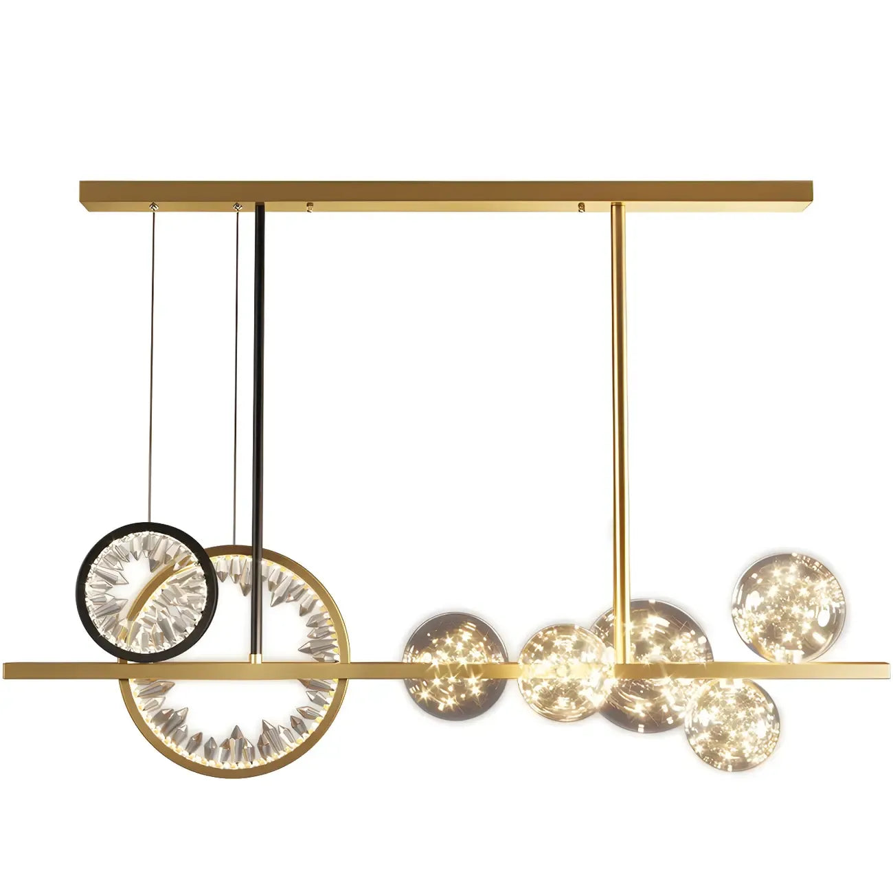 Suspension géométrique dorée en verre et cristal pour îlot