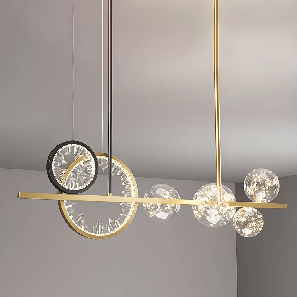 Suspension géométrique dorée en verre et cristal pour îlot