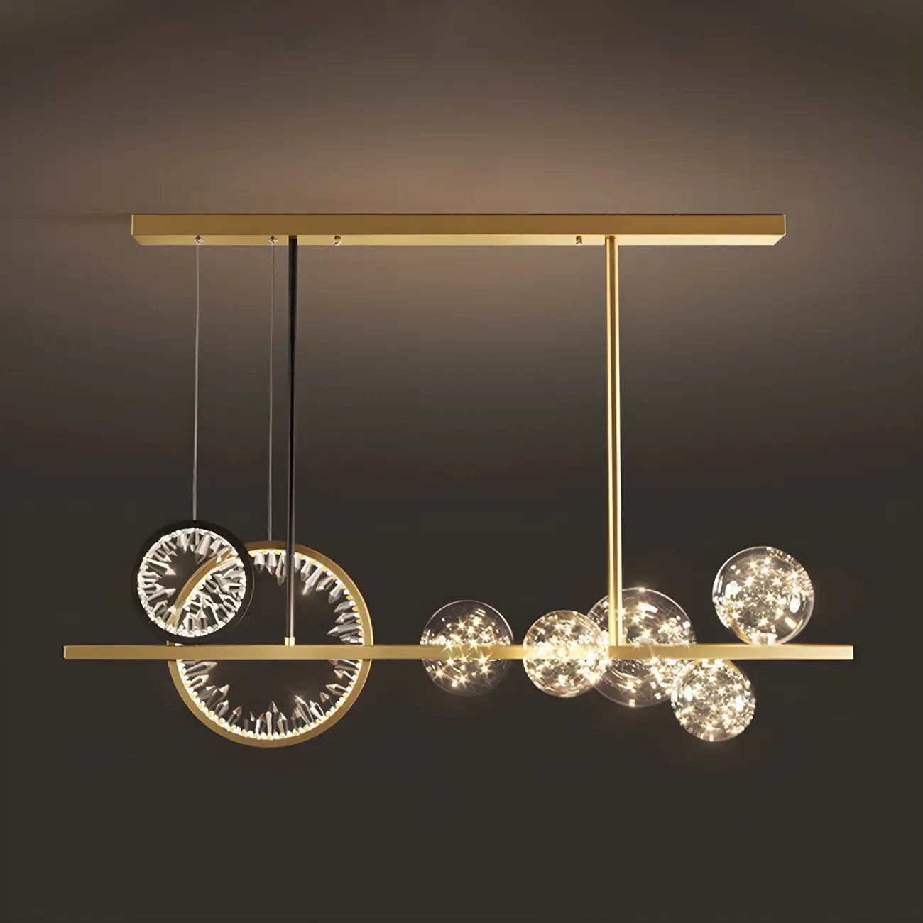Suspension géométrique dorée en verre et cristal pour îlot