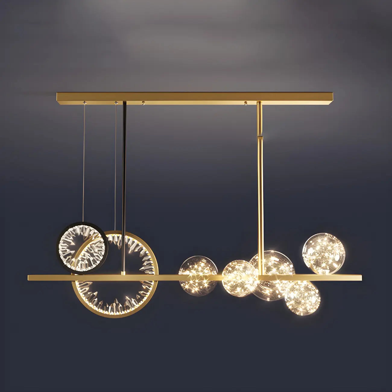 Suspension géométrique dorée en verre et cristal pour îlot