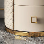 Table de chevet ronde glamour en cuir avec plateau en marbre et 2 tiroirs