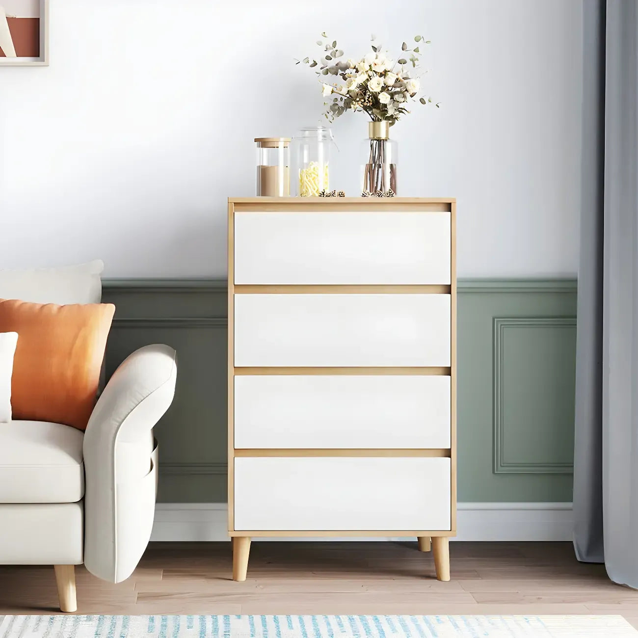 Commode double minimaliste en bois naturel avec rangement