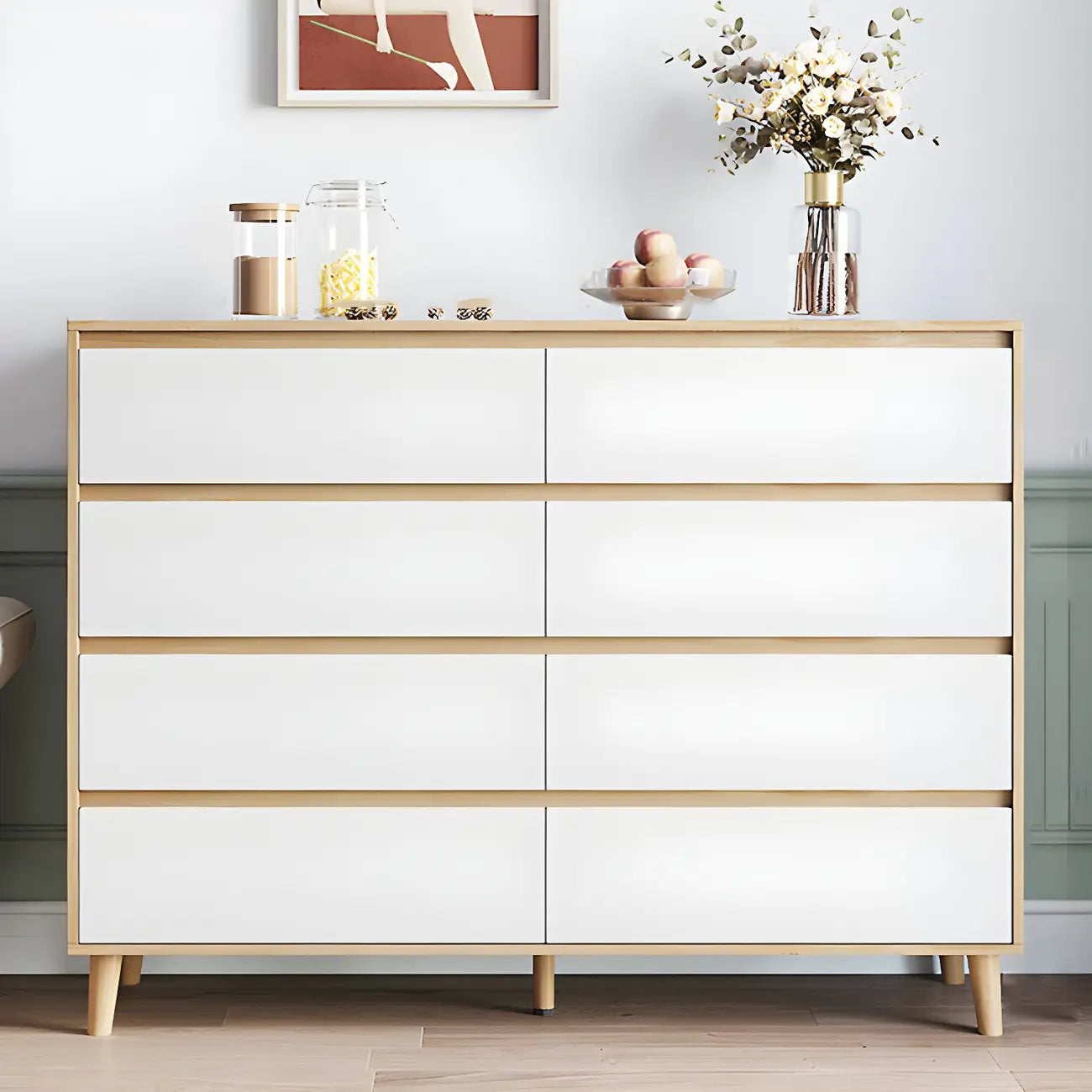 Commode double minimaliste en bois naturel avec rangement