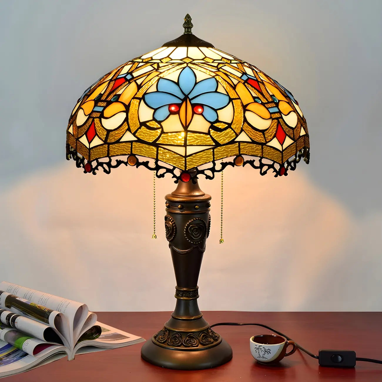 Lampe de table HomeyFad à 2 lumières avec dôme en verre et acier inoxydable de style vintage