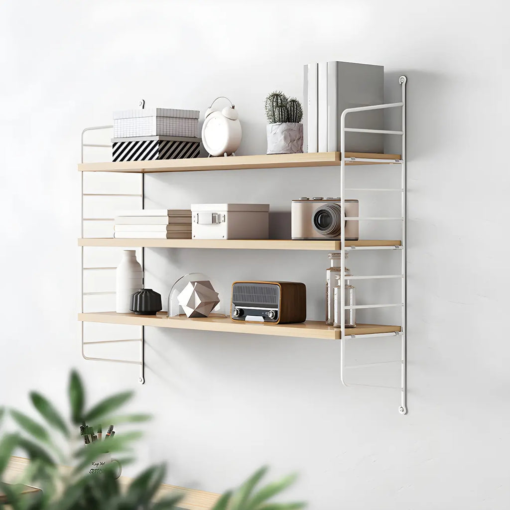Libreria a giorno in legno noce a 3 ripiani montabile a parete