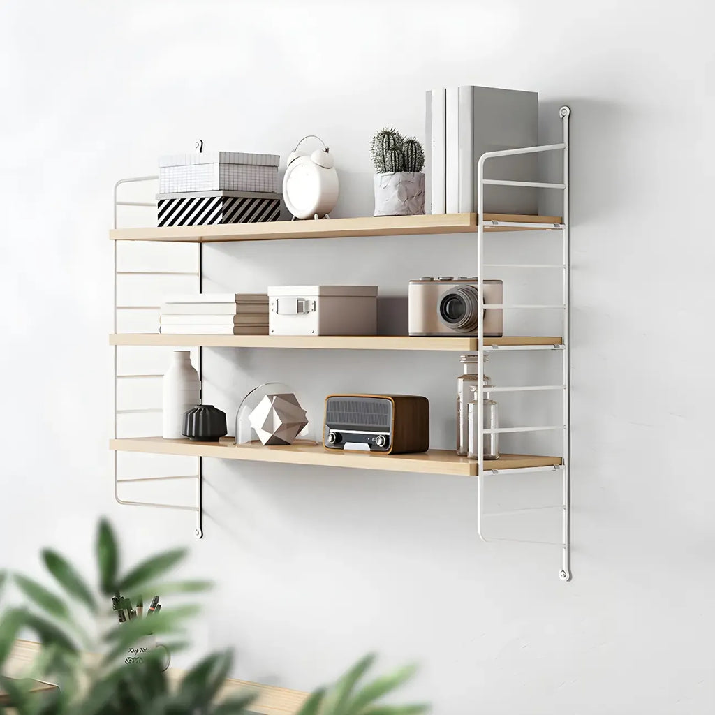 Libreria a giorno in legno noce a 3 ripiani montabile a parete