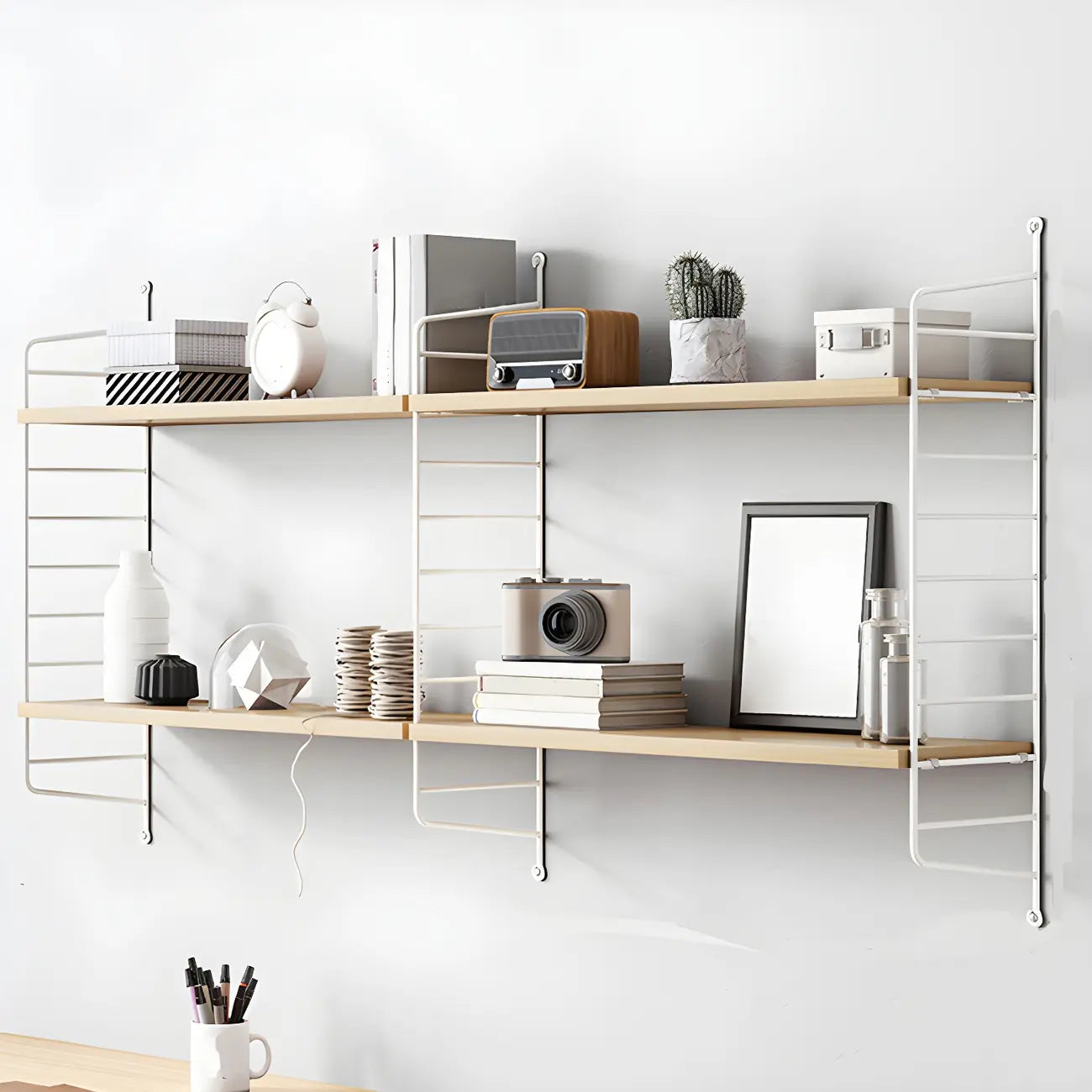 Libreria a giorno in legno noce a 3 ripiani montabile a parete