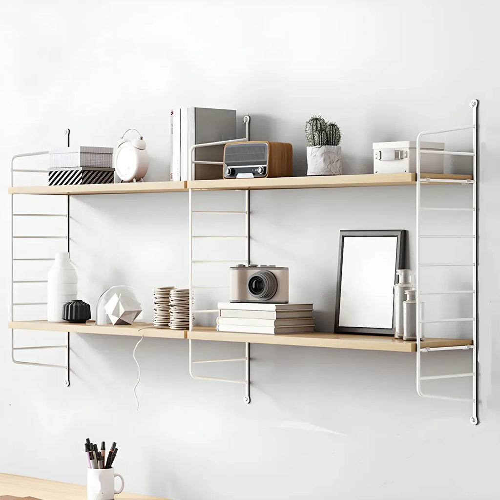 Libreria a giorno in legno noce a 3 ripiani montabile a parete