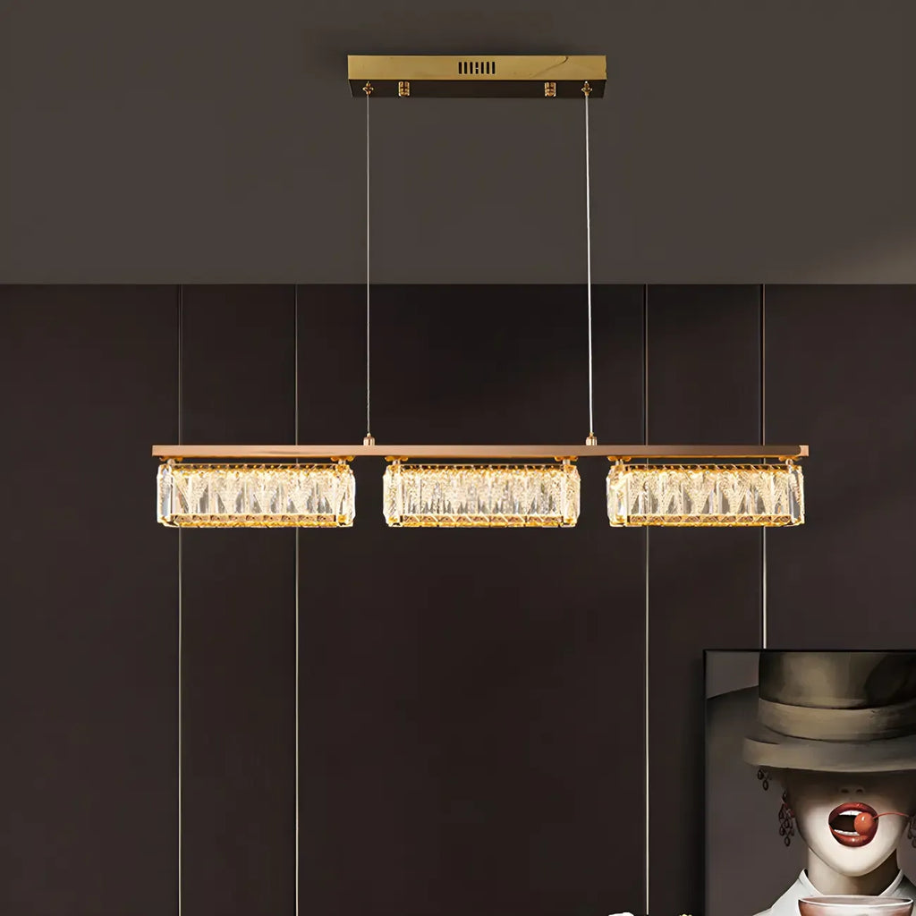 Suspension rectangulaire moderne en cristal doré pour cuisine