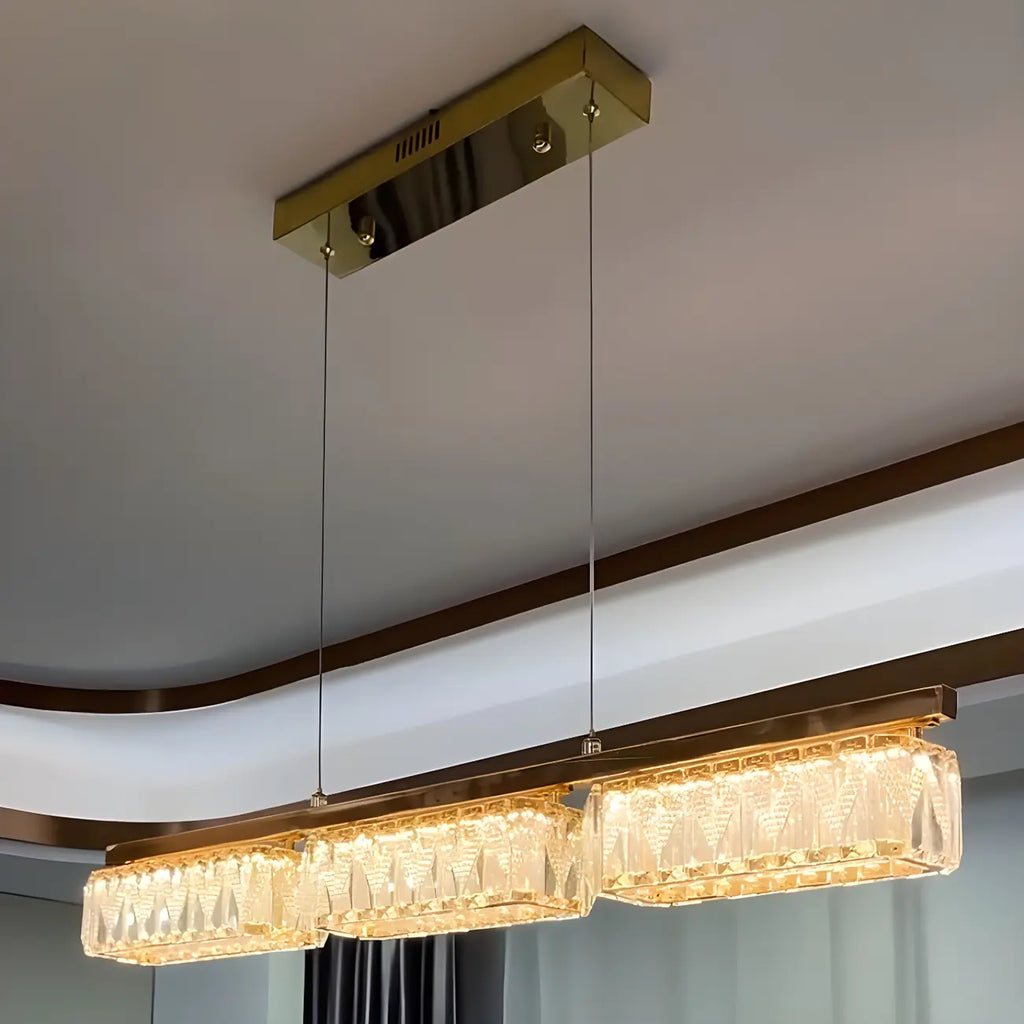 Suspension rectangulaire moderne en cristal doré pour cuisine
