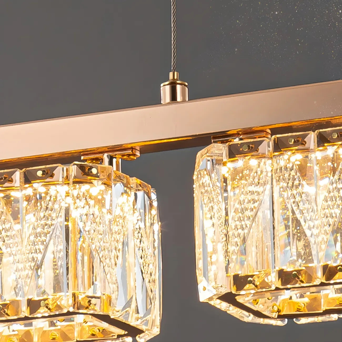 Suspension rectangulaire moderne en cristal doré pour cuisine