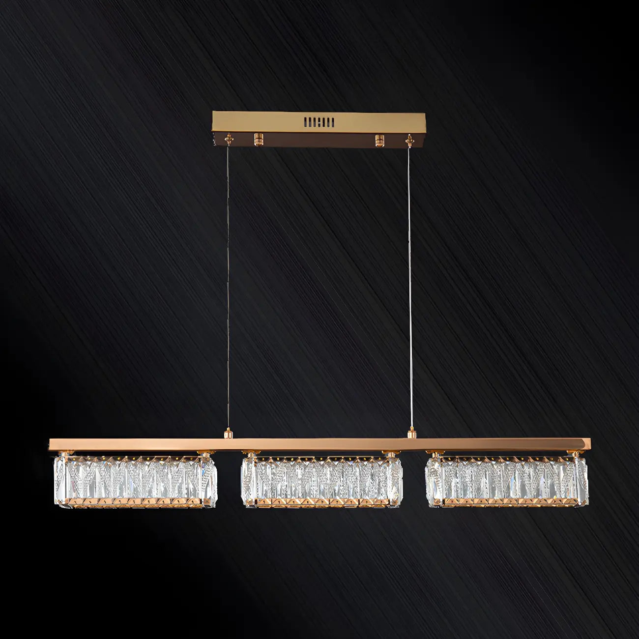 Suspension rectangulaire moderne en cristal doré pour cuisine