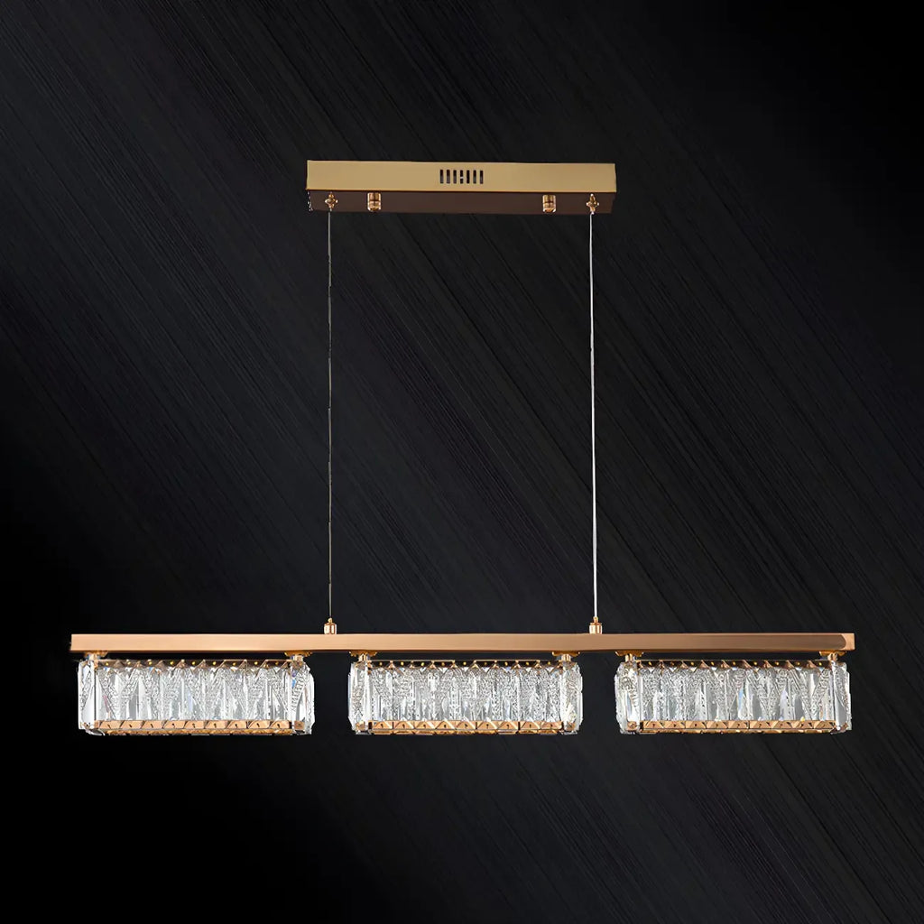 Suspension rectangulaire moderne en cristal doré pour cuisine