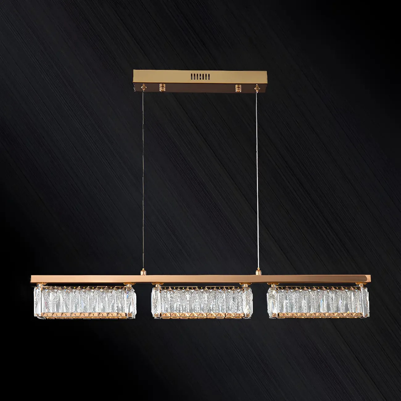 Suspension rectangulaire moderne en cristal doré pour cuisine