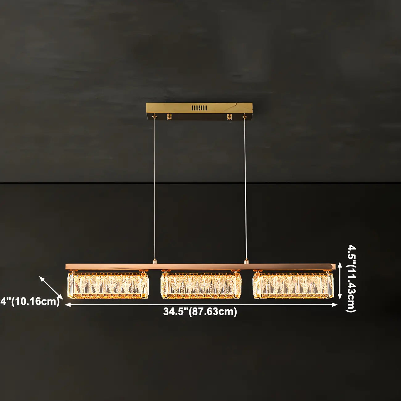 Suspension rectangulaire moderne en cristal doré pour cuisine
