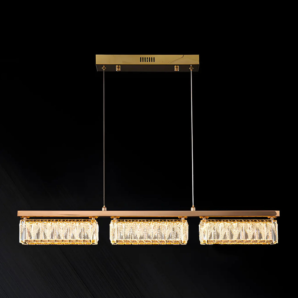 Suspension rectangulaire moderne en cristal doré pour cuisine