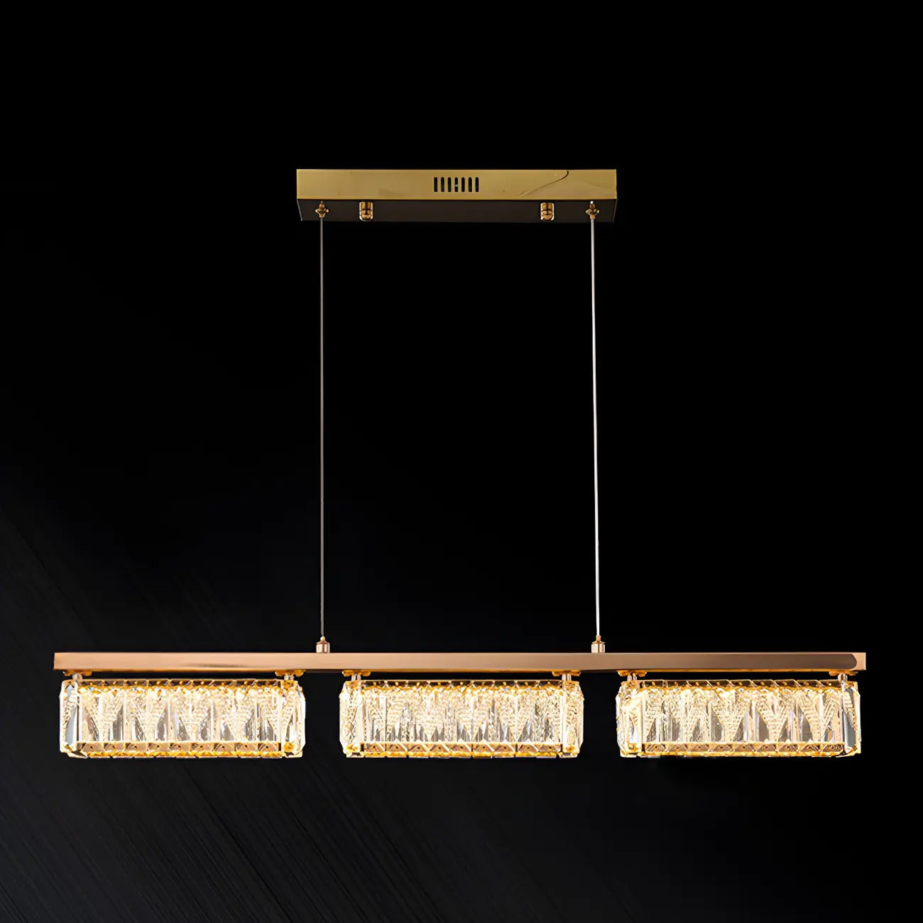 Suspension rectangulaire moderne en cristal doré pour cuisine