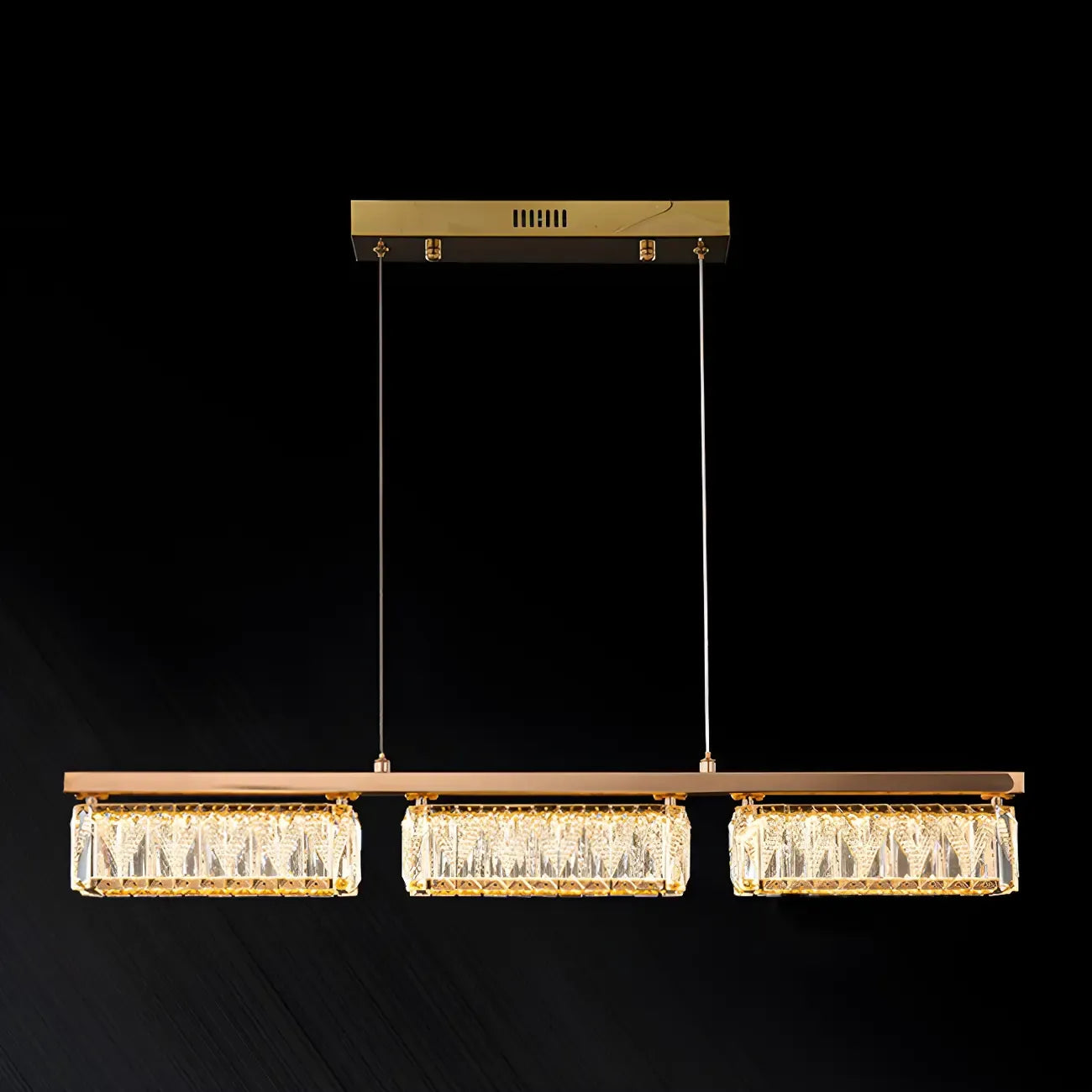 Suspension rectangulaire moderne en cristal doré pour cuisine
