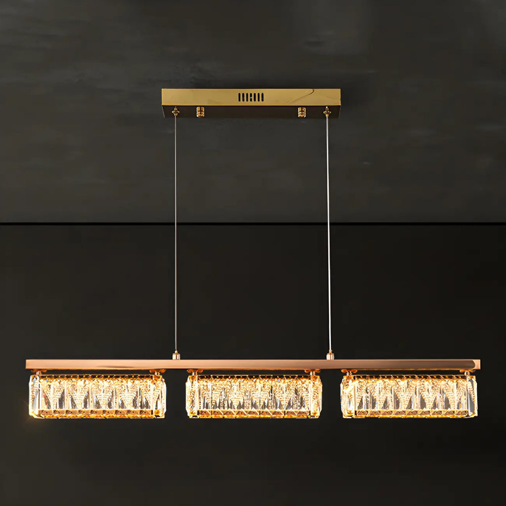 Suspension rectangulaire moderne en cristal doré pour cuisine