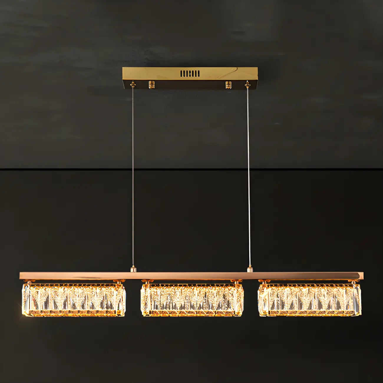 Suspension rectangulaire moderne en cristal doré pour cuisine