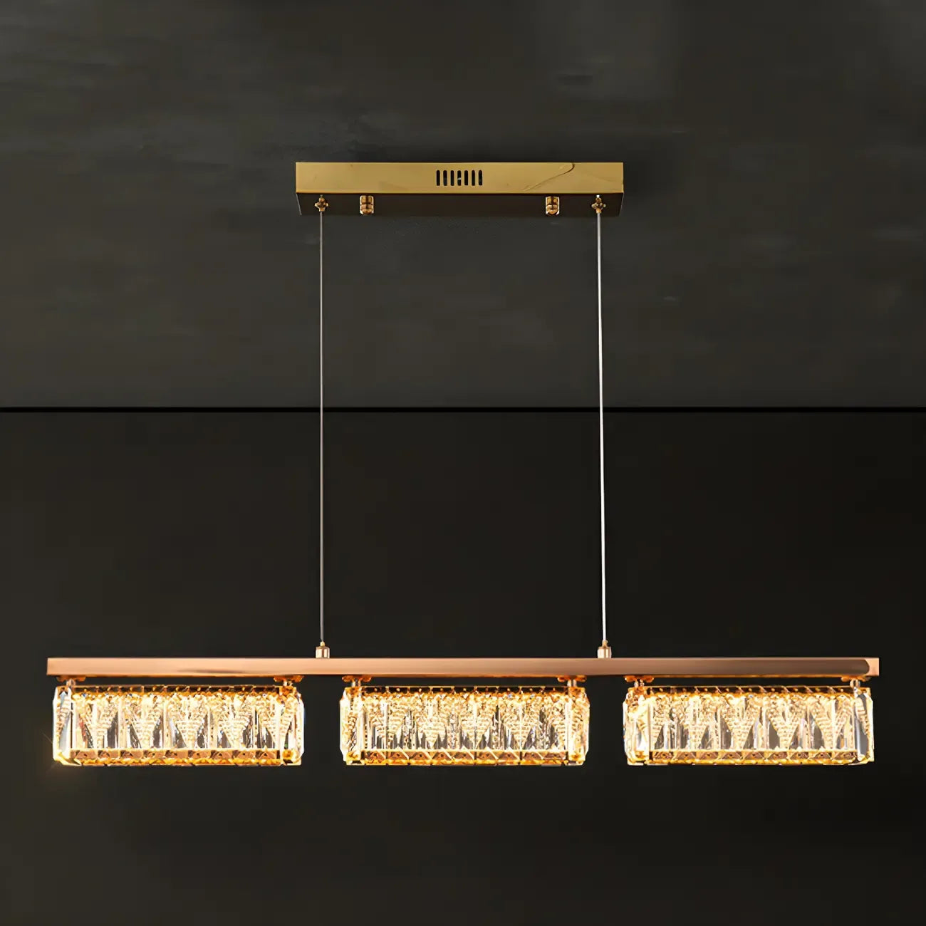 Suspension rectangulaire moderne en cristal doré pour cuisine