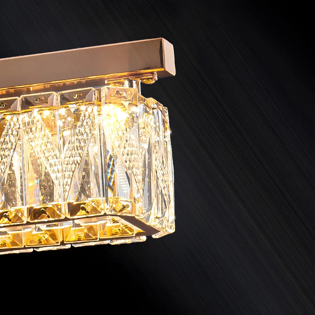 Suspension rectangulaire moderne en cristal doré pour cuisine