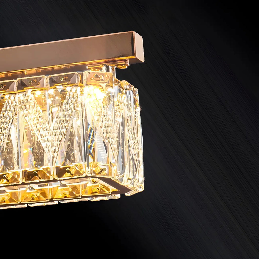 Suspension rectangulaire moderne en cristal doré pour cuisine