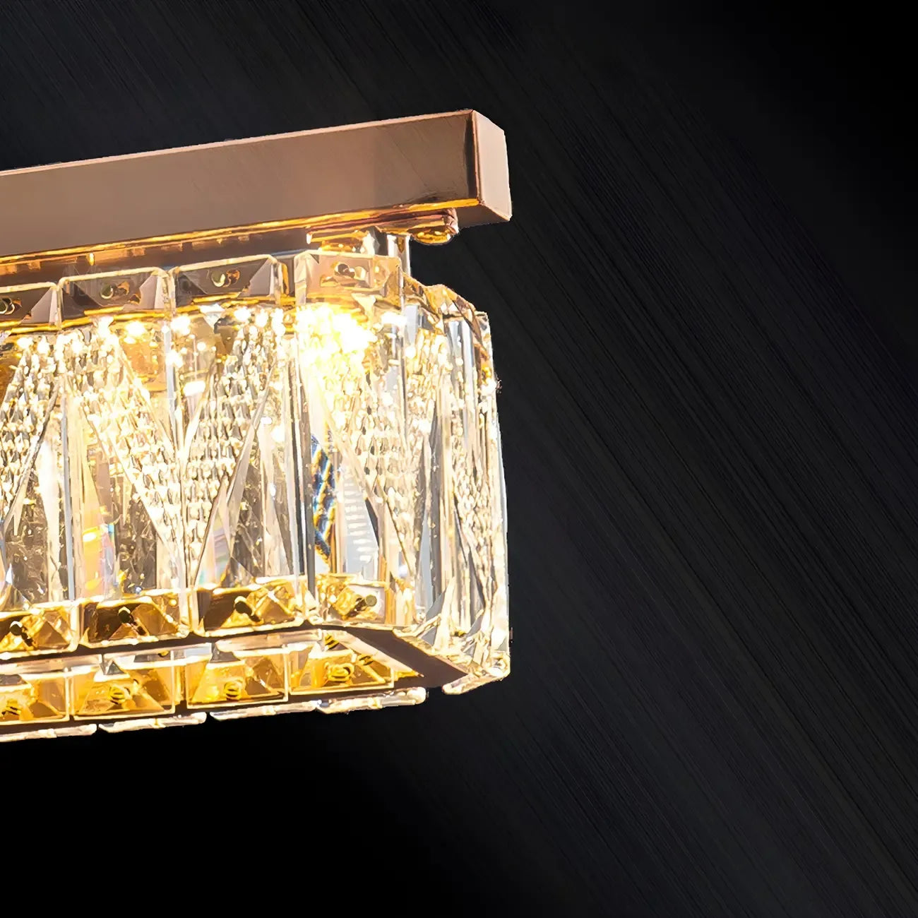 Suspension rectangulaire moderne en cristal doré pour cuisine