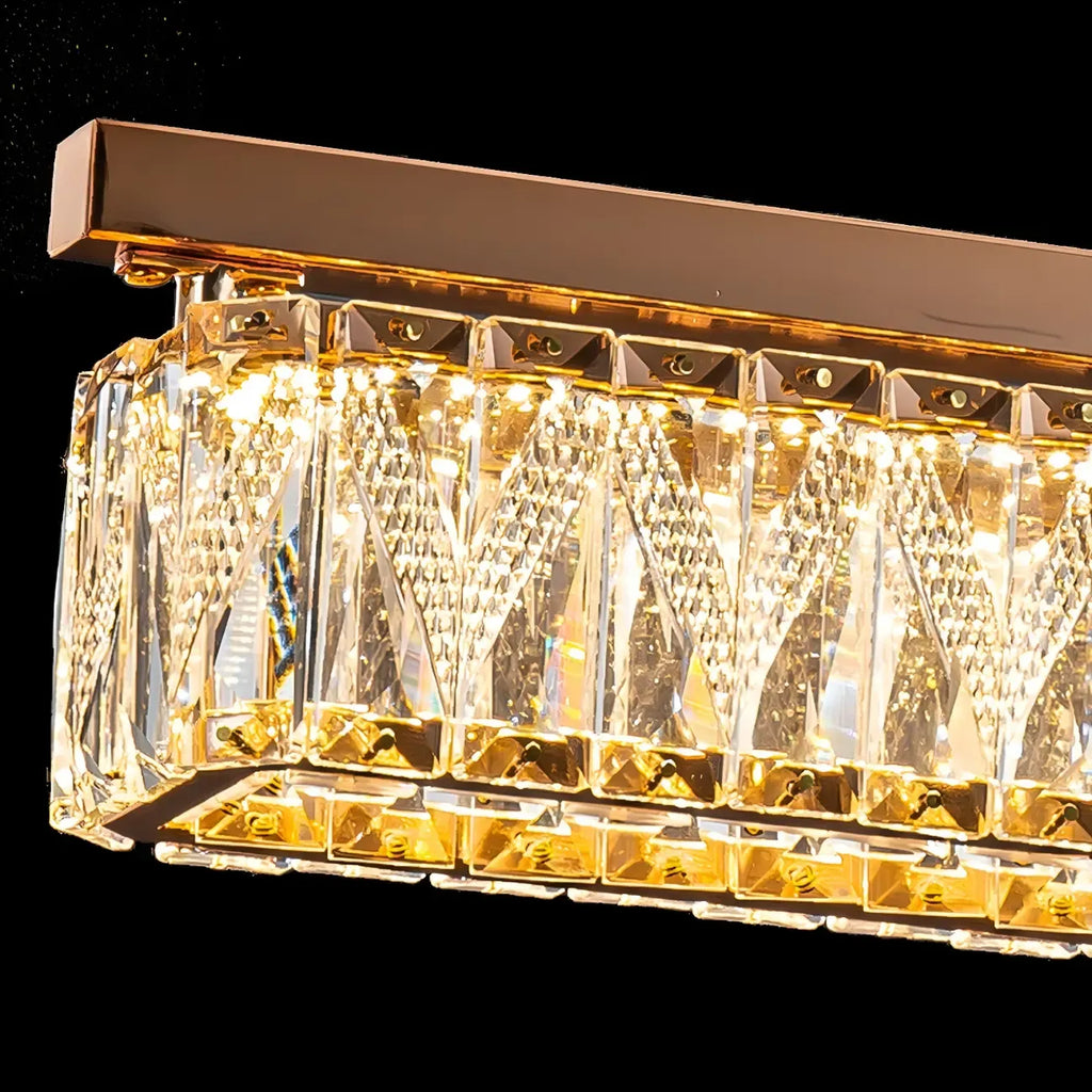 Suspension rectangulaire moderne en cristal doré pour cuisine