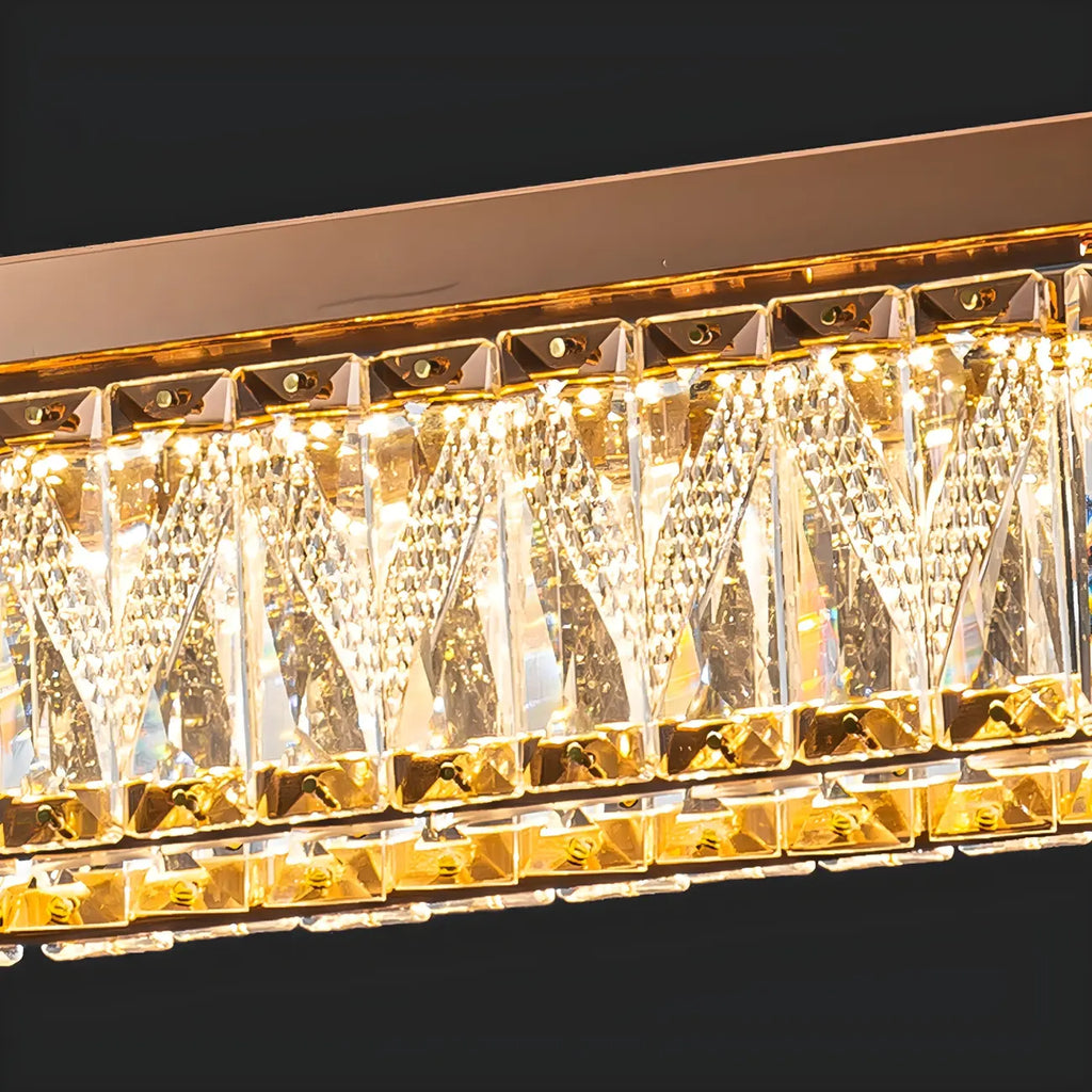 Suspension rectangulaire moderne en cristal doré pour cuisine
